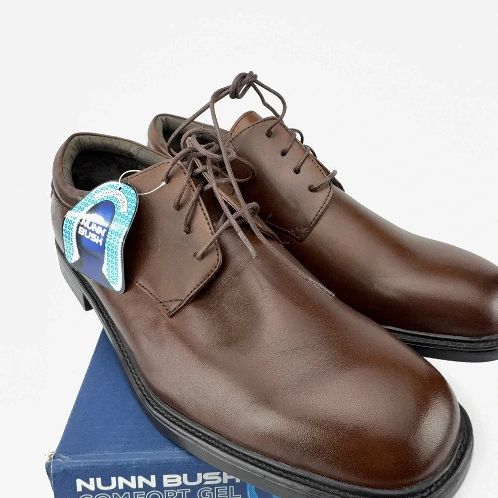 Nunn Bush Maury Brown Leather Plain Toe Oxford Shoes Mens‎ 12M NIB